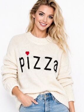 Wildfox Pizza Graphic Knit Sweater Indie Sleaze Cozy‎ Cool Slouchy Artsy